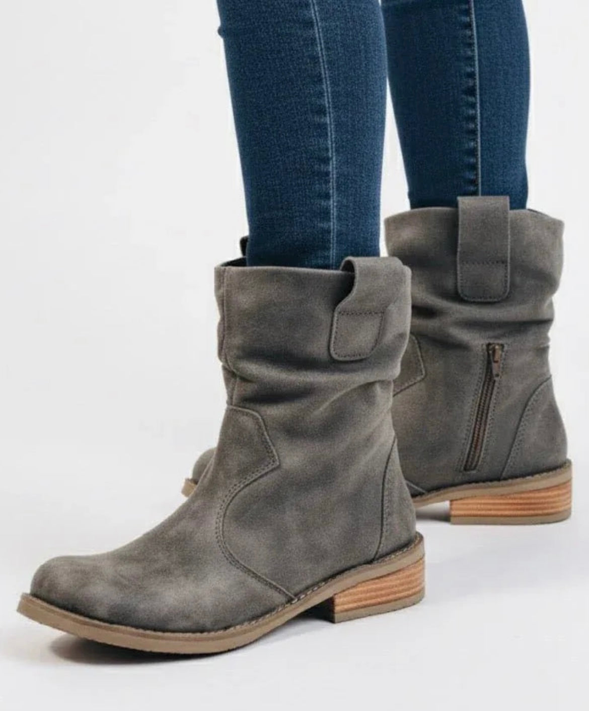 Short gray crazy leather boot - women's casual style