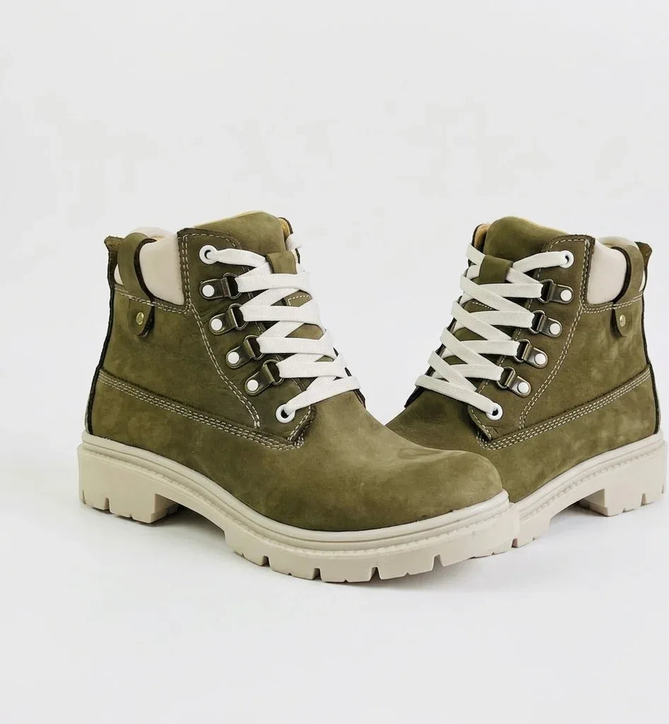 Botines de Cuero Mujer Verde - Cuero Graso