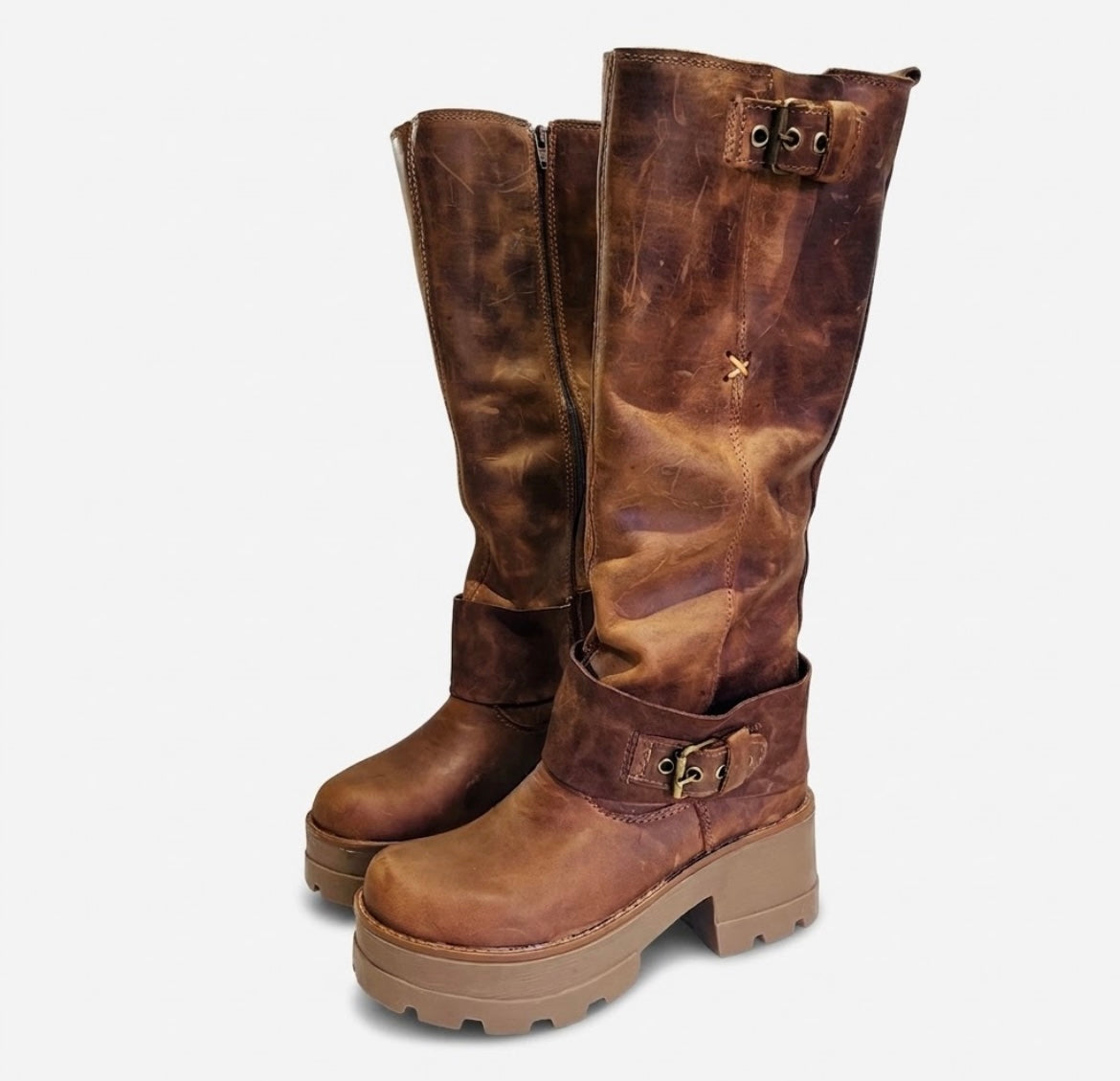 Bota ajustable cuero cafe chocolate suela 6.5