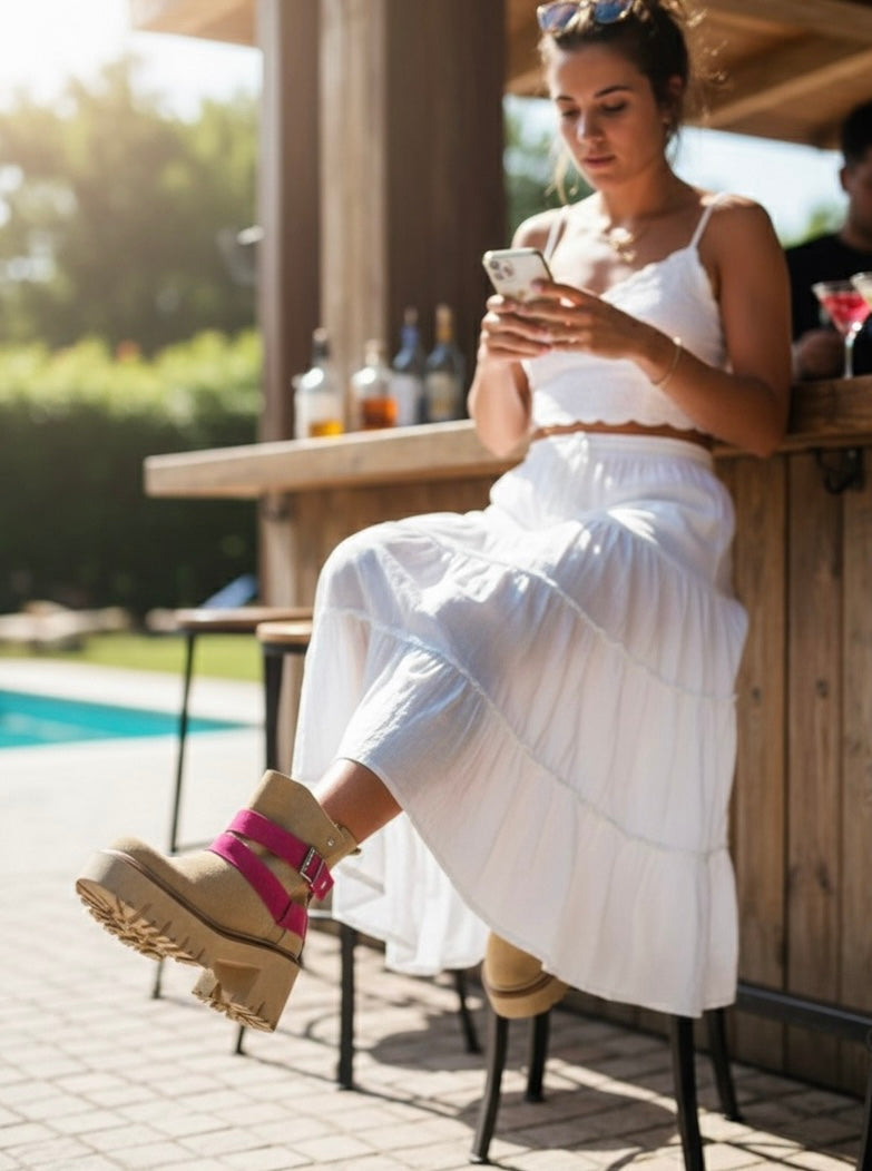 Botín verano de Cuero Reno Natural Mujer - Hebillas Metálicas Artesanal - juanfranko zapatos