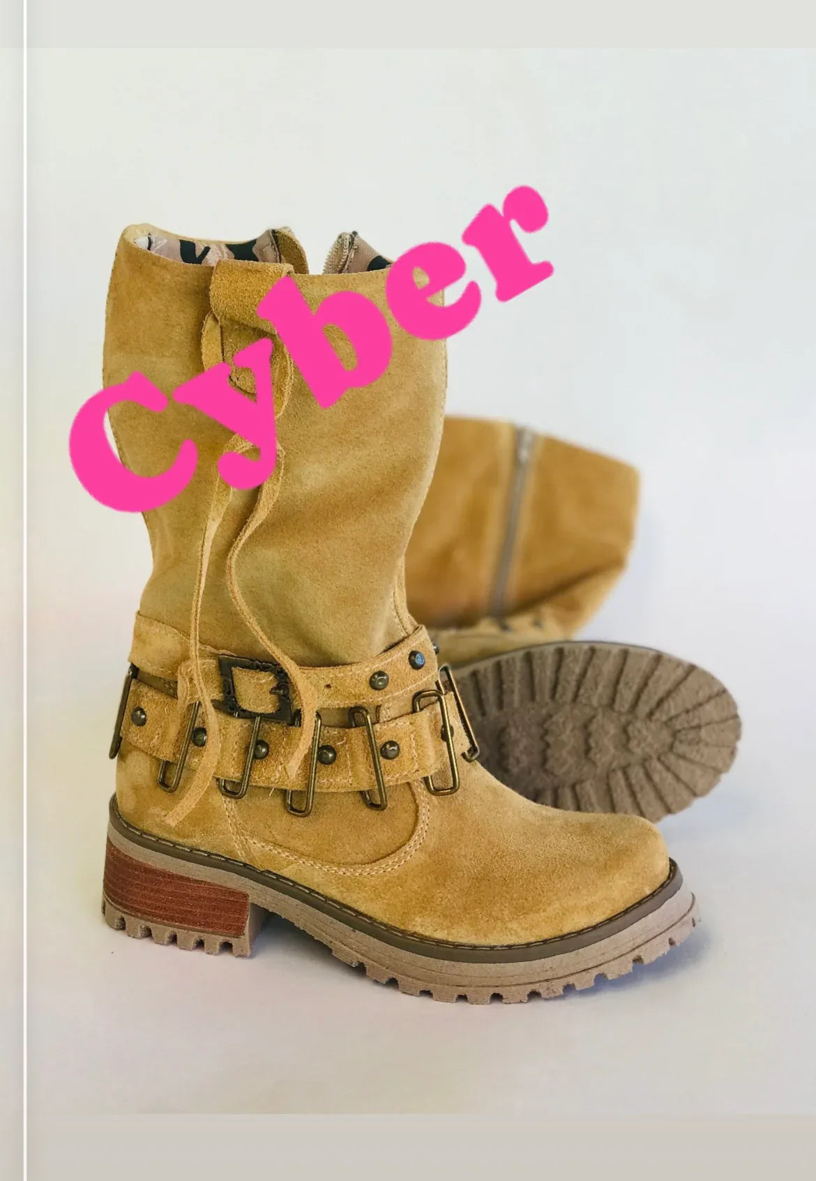 bota de cuero reno mostaza corta pasadores
