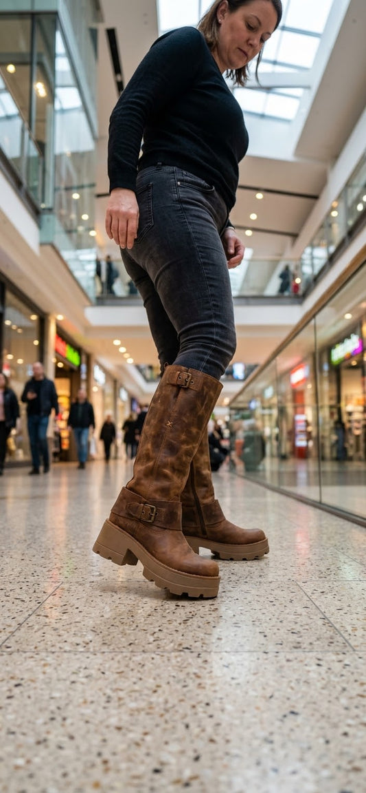 Bota ajustable cuero cafe chocolate suela 6.5