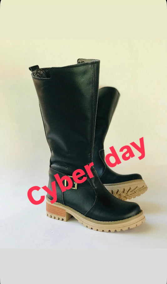 bota de cuero mujer yona black