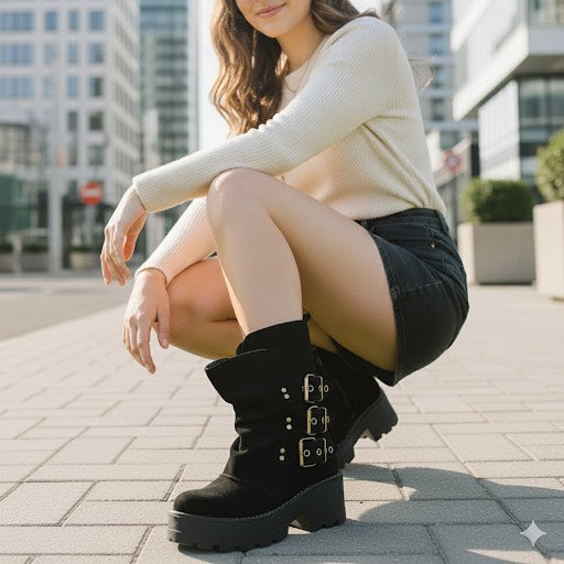 bota de cuero mujer Perla black reno - juanfranko zapatos