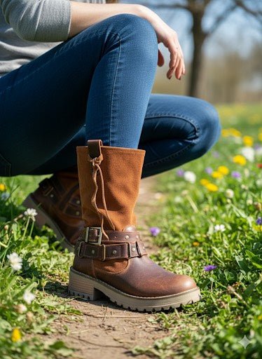 Bota cuero bicolor con pasadores - diseño exclusivo - juanfranko zapatos