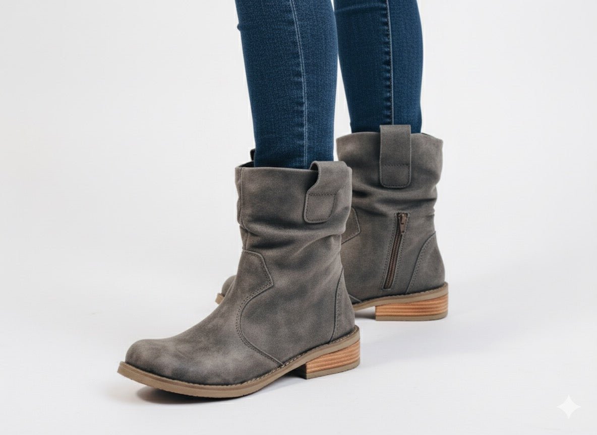 Bota de cuero corta griss crazy - estilo casual mujer - juanfranko zapatos
