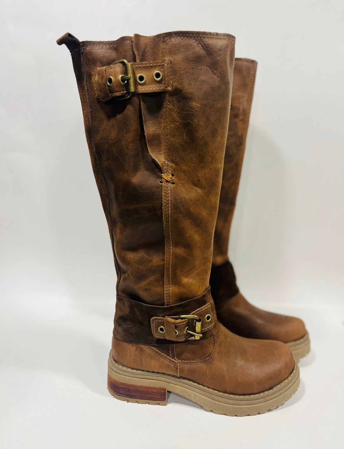 bota de cuero de mujer larga cuero crazy cafe ajustable - juanfranko zapatos