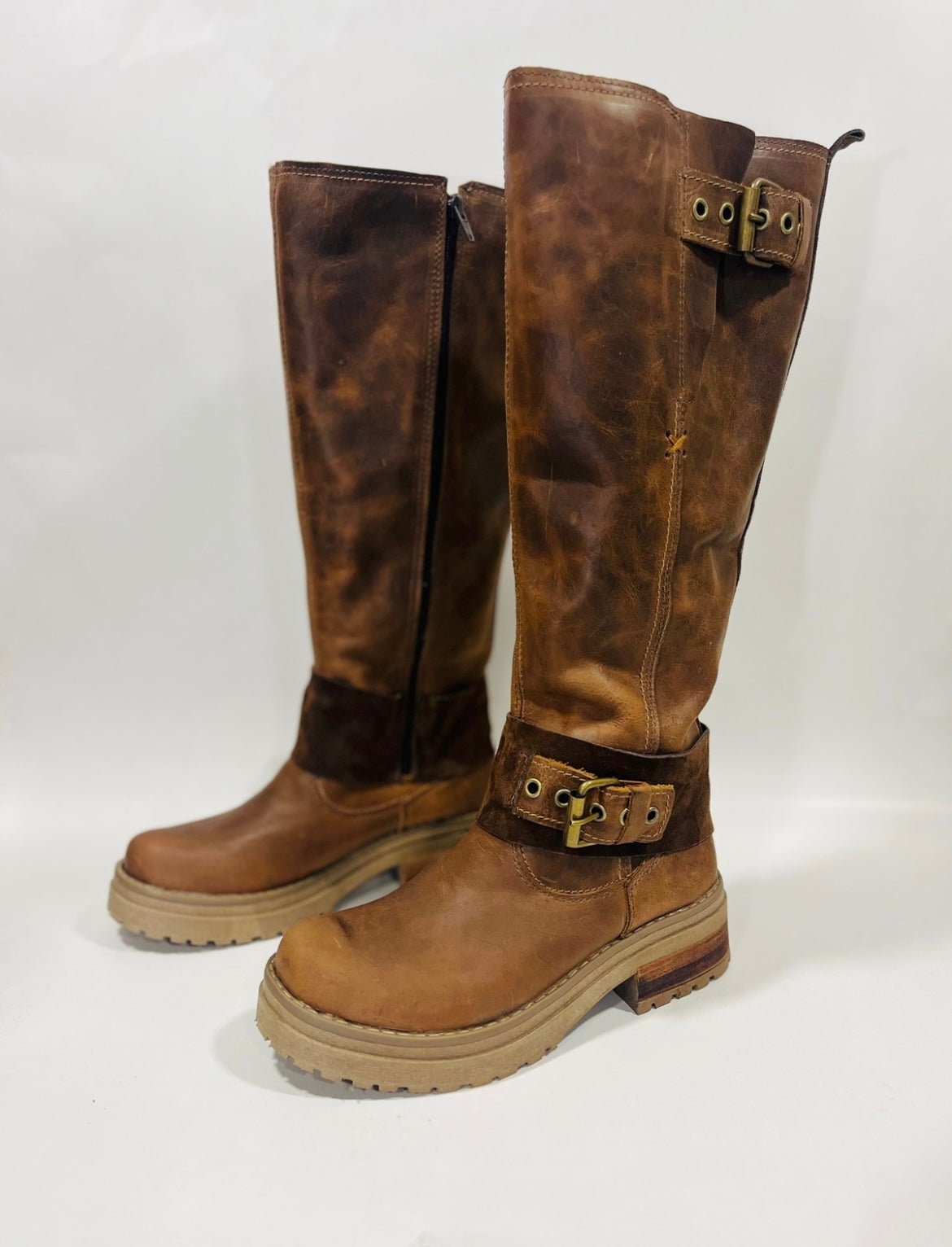 bota de cuero de mujer larga cuero crazy cafe ajustable - juanfranko zapatos