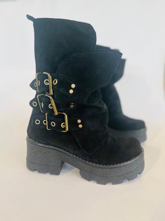 bota de cuero mujer Perla black reno - juanfranko zapatos