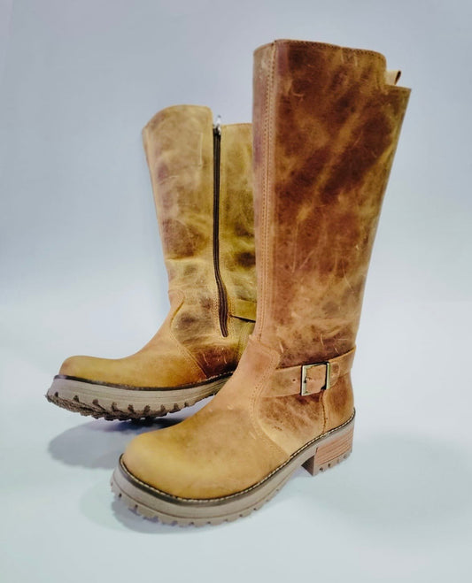 Bota de cuero mujer yona camel óxido - juanfranko zapatos