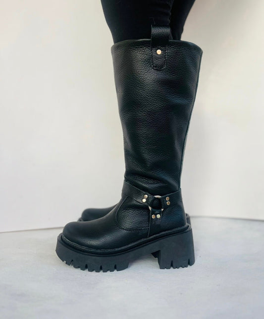 Bota de cuero negro silver ring - juanfranko zapatos