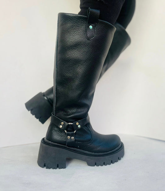 Bota de cuero negro silver ring - juanfranko zapatos