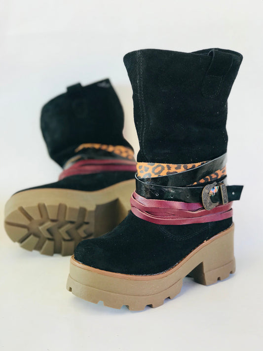 Bota de cuero reno corta reno negro - juanfranko zapatos