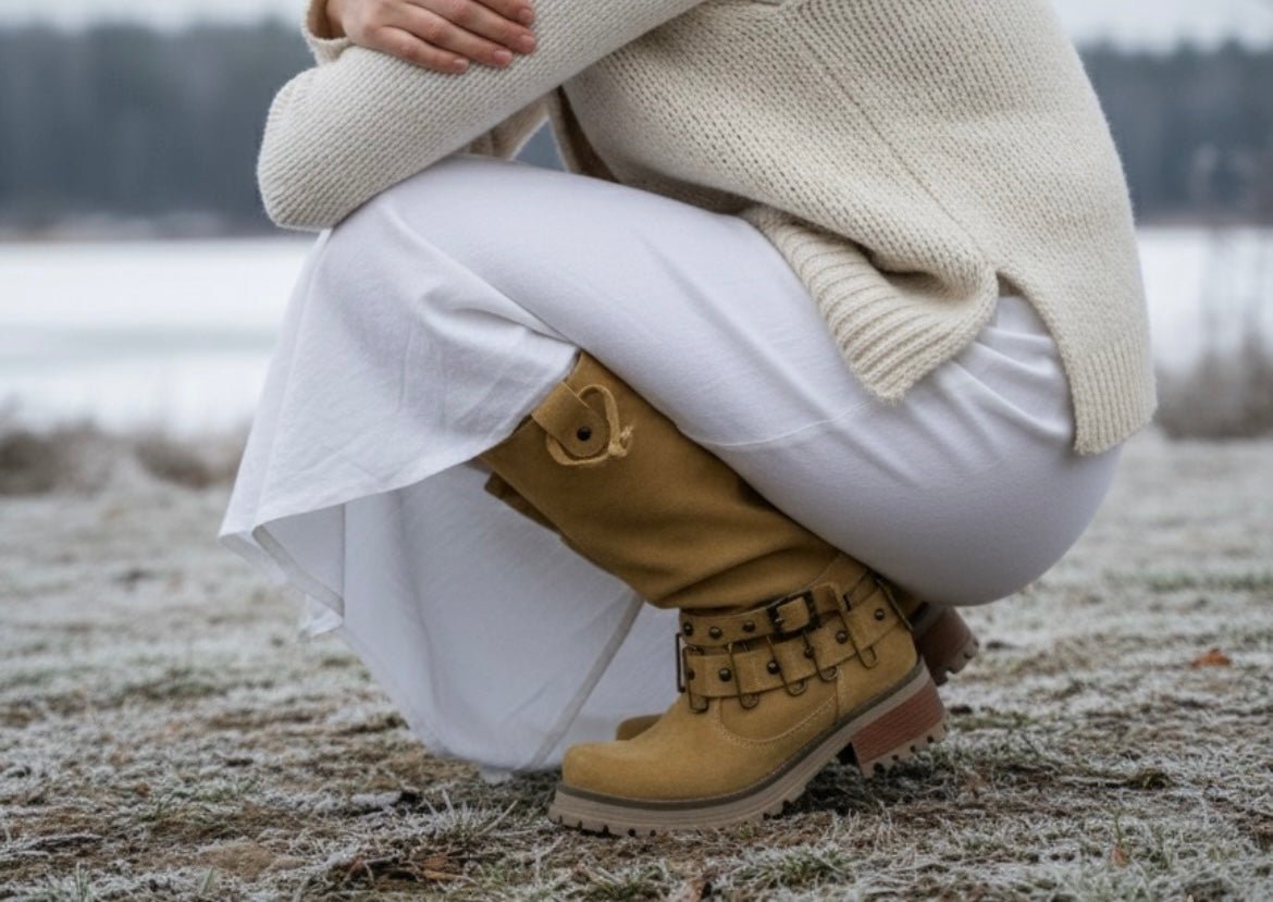 bota de cuero reno mostaza corta pasadores - juanfranko zapatos