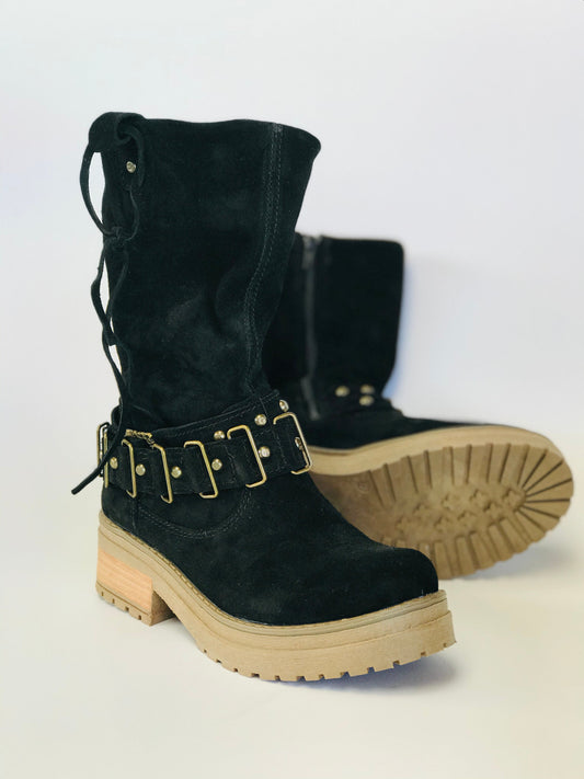 Bota de cuero reno negro corta pasadores - juanfranko zapatos