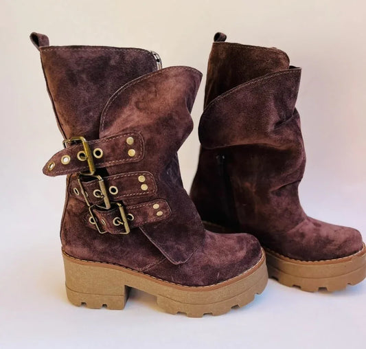 Bota de cuero reno Perla Brown pl 6'5 - juanfranko zapatos
