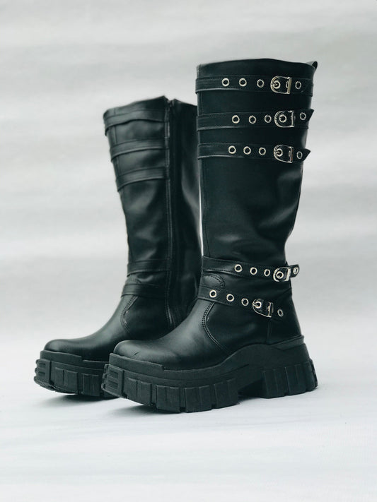 Botas de Cuero Mujer Amy Rock - Estilo Rockero con Hebillas - juanfranko zapatos