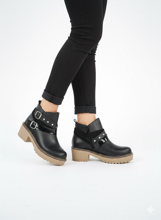 Botin cuero liso negro t/isidora - juanfranko zapatos