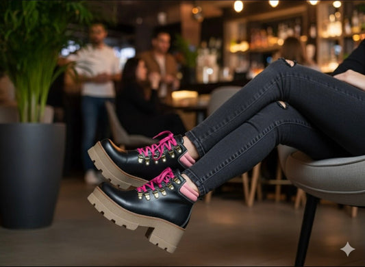 Botin de cuero rosy black pink - juanfranko zapatos