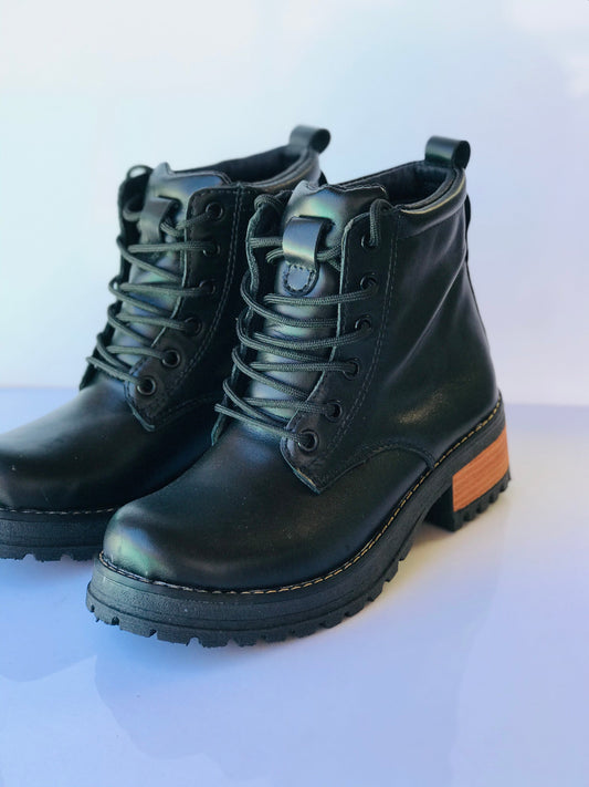 Botines de Cuero Mujer Negro Liso - Elegantes con Cordones - juanfranko zapatos