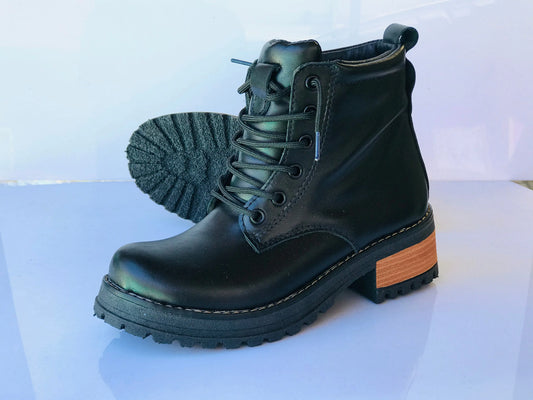 Botines de Cuero Mujer Negro Liso - Elegantes con Cordones - juanfranko zapatos