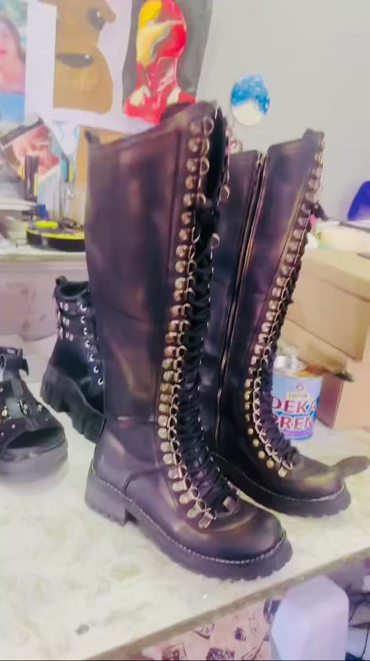 Bota larga cuero premium ganchos