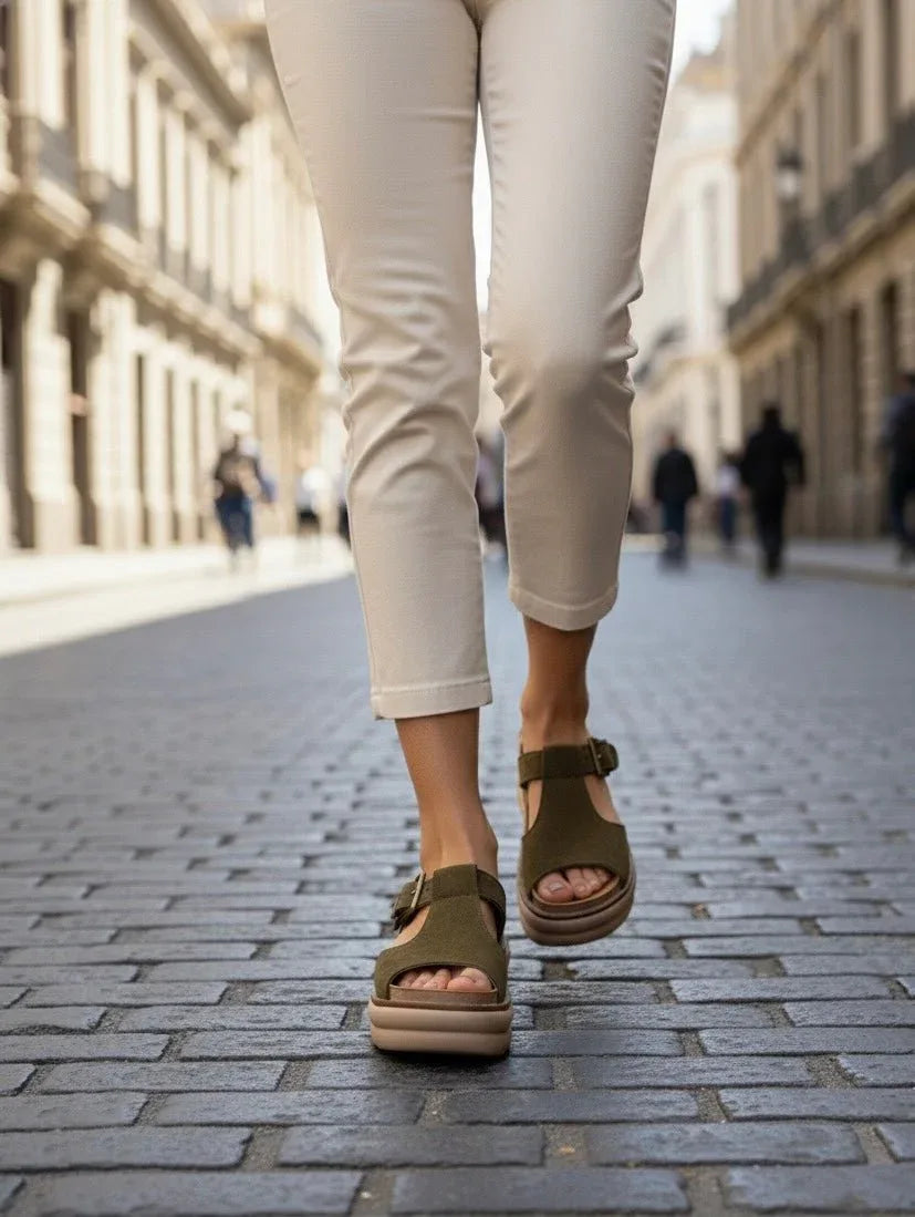 Sandalia bmp verde musgo cuero reno natural - juanfranko zapatos
