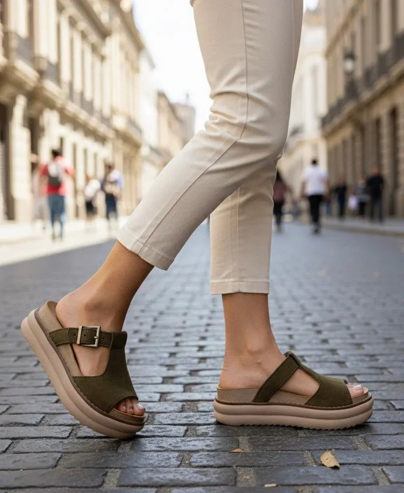 Sandalia bmp verde musgo cuero reno natural - juanfranko zapatos