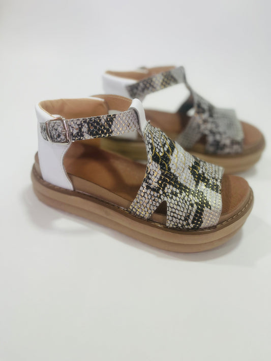 Sandalia cuero mujer Reptil white - juanfranko zapatos