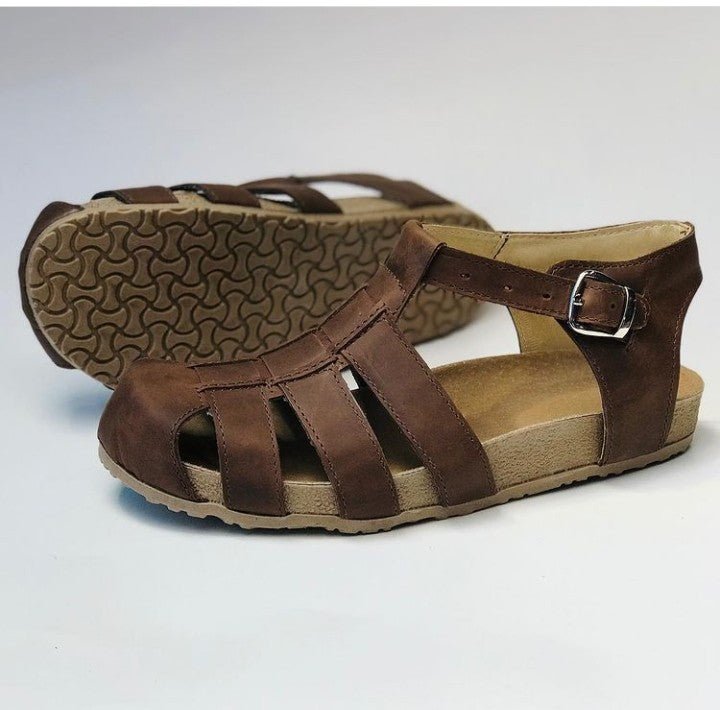 sandalia de cuero con punta franciscana baja - juanfranko zapatos