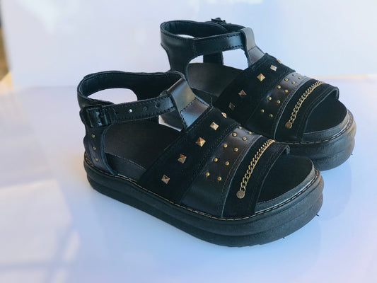 sandalia de cuero mujer black piramides - juanfranko zapatos