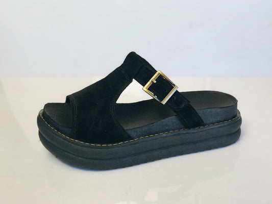 Sandalia de Cuero Mujer Bmp Black Reno - Suela Goma Badana Natural - juanfranko zapatos