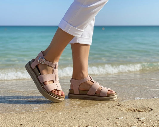 Sandalia de cuero reno natural rosa spider - juanfranko zapatos