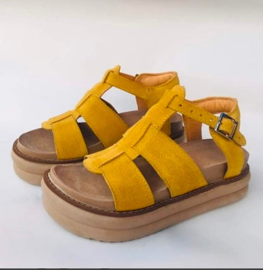 Sandalia de cuero reno spider amarillo - juanfranko zapatos