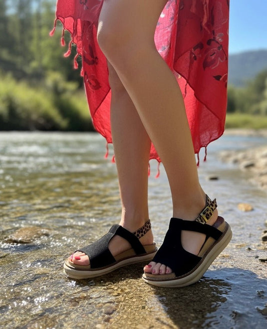 Sandalia reno negro c/correa a/print - juanfranko zapatos