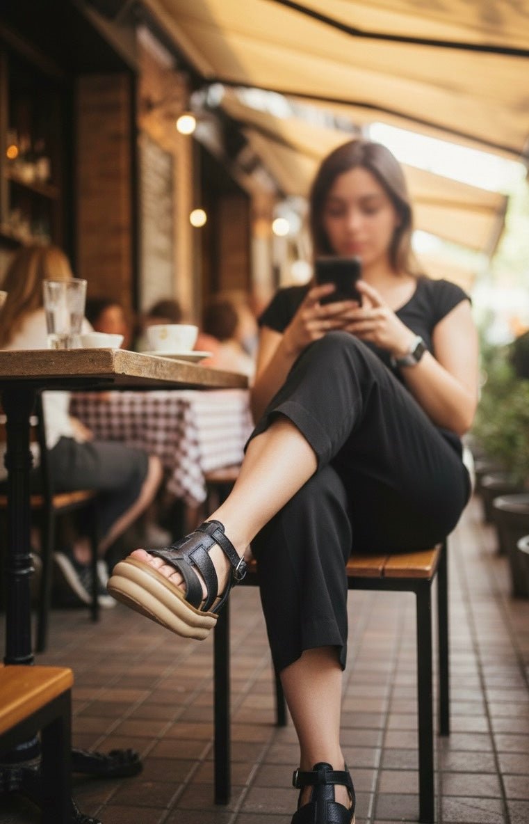 Sandalia spider cuero flowter negro - juanfranko zapatos