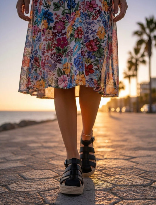 Sandalia suela goma yute cuero negro - juanfranko zapatos