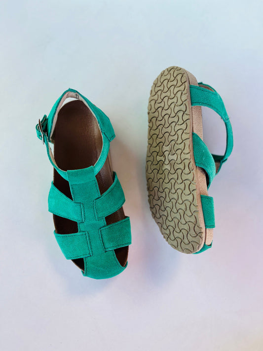 sandalia verde baja - juanfranko zapatos