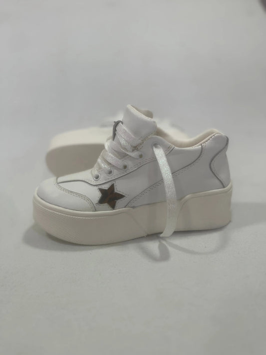 Zapatilla de Cuero Blanca Mujer Star Animal Print - Badana Natural Suela Antideslizante - juanfranko zapatos