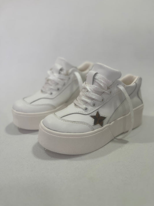 Zapatilla de Cuero Blanca Mujer Star Animal Print - Badana Natural Suela Antideslizante - juanfranko zapatos