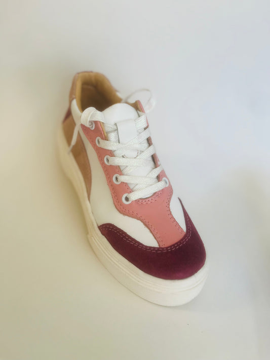 Zapatilla de Cuero Blanca Rosa Mujer - Cordones Brillantes Ojetillos Metálicos - juanfranko zapatos