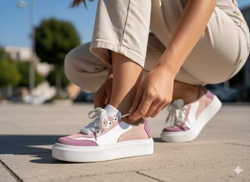 Zapatilla de Cuero Blanca Rosa Mujer - Cordones Brillantes Ojetillos Metálicos - juanfranko zapatos