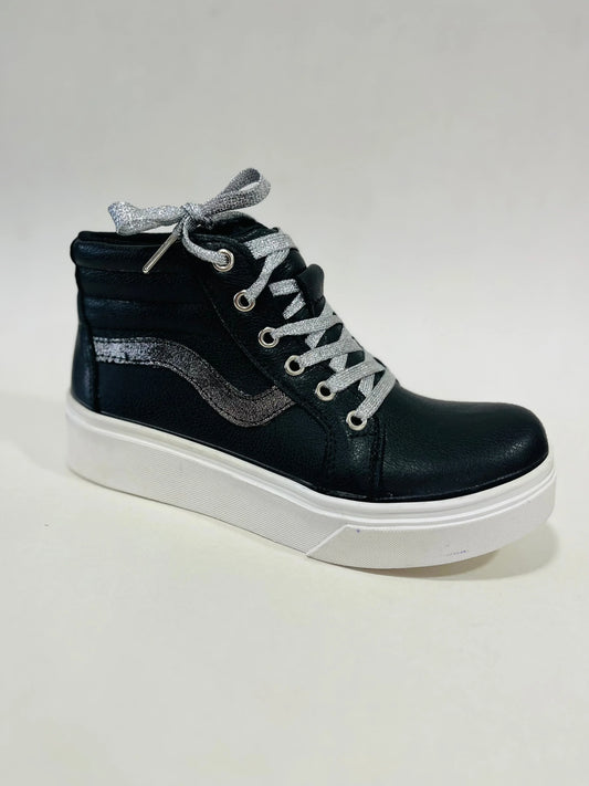Zapatilla de Cuero Negro Mujer Flowter - Cordones Ajustables Suela Antideslizante - juanfranko zapatos