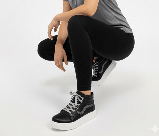 Zapatilla de Cuero Negro Mujer Flowter - Cordones Ajustables Suela Antideslizante - juanfranko zapatos