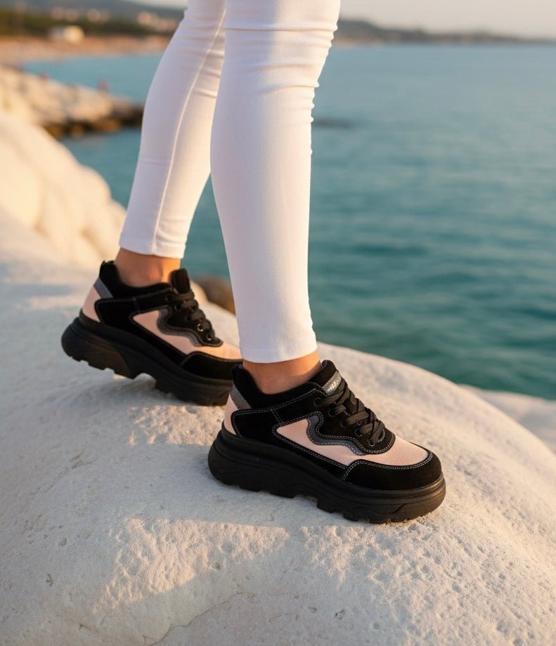 Zapatilla de Cuero Negro Rosa Mujer Black Pink - Suela Goma Badana Natural - juanfranko zapatos