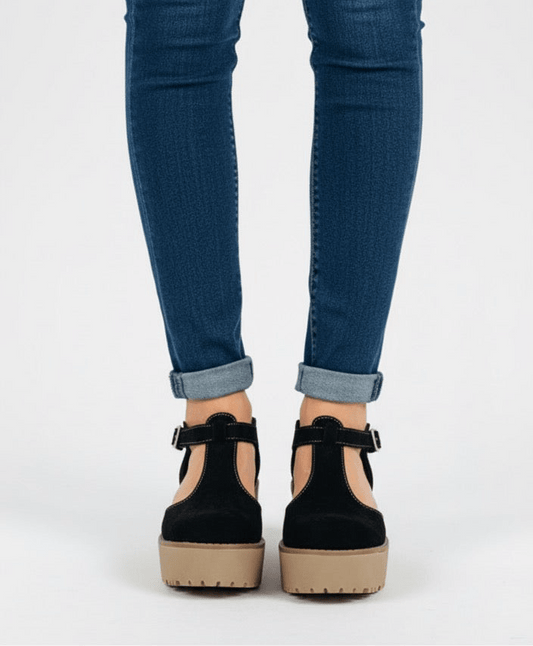 Zapato abierto primavera suela 6.5 cm cuero reno negro - juanfranko zapatos